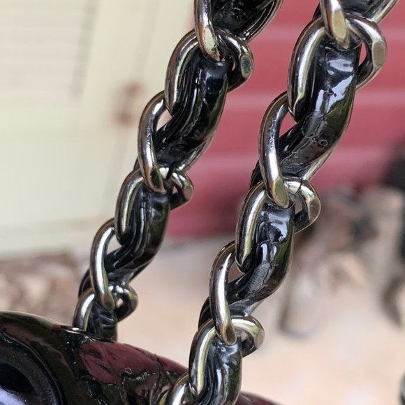 Chanel Classic Quilted Double Flap Black Patent Leather Jumbo Bag - Picture 14 of 17